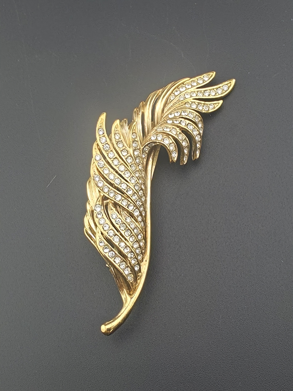 Vintage Roman Crystal Feather Brooch Pin